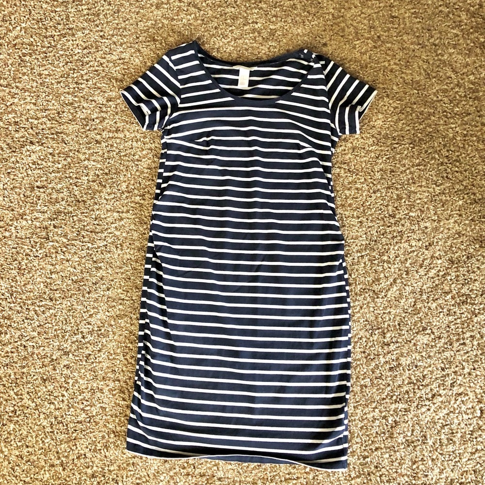 H&M maternity navy striped stretchy dress